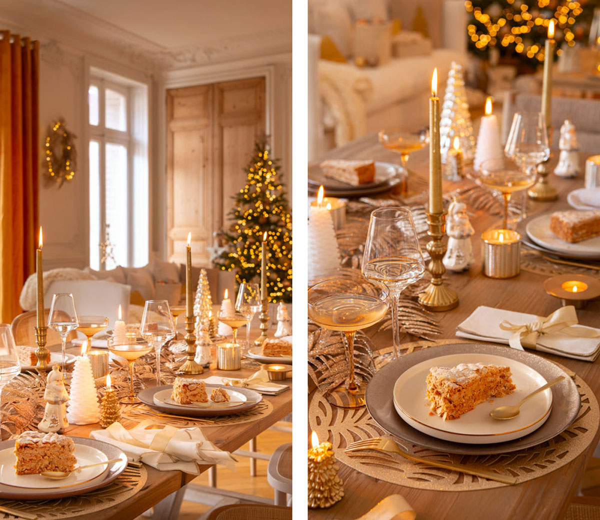 Table de Noël à la décoration chic en or 