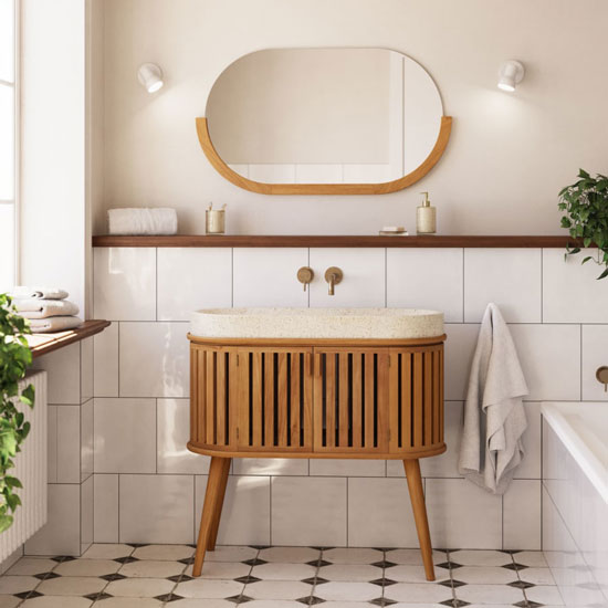 Meuble de salle de bain Rokia en teck massif avec vasque à poser - 90 x 80 cm