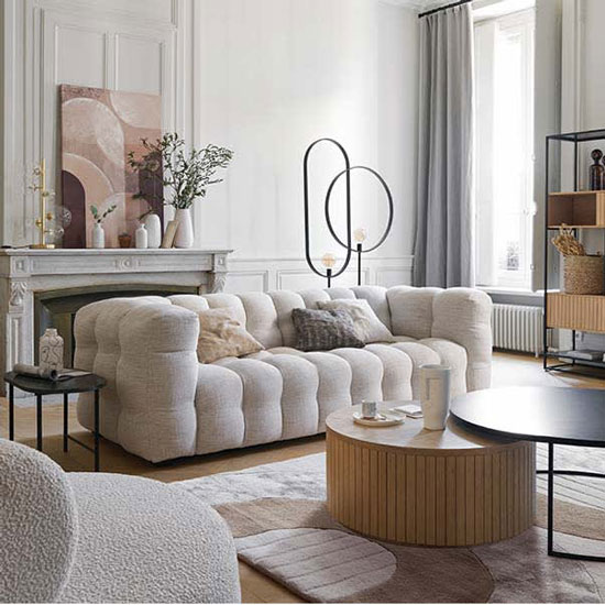 Séjour moderne, élégant et cosy meublé et décoré par Maisons du Monde