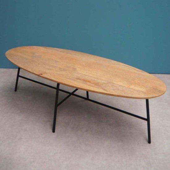 Table basse ovale en manguier et métal noir Table basse ovale en manguier et métal noir