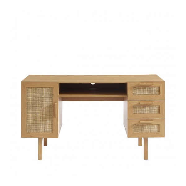 Bureau à faible profondeur en bois et cannage June Bureau à faible profondeur en bois et cannage June