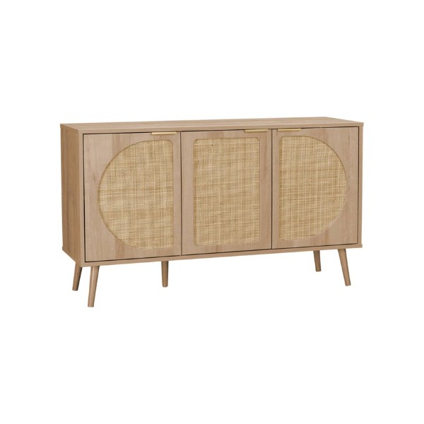 Enfilade scandinave Eva bois clair et cannage arrondi 3 portes