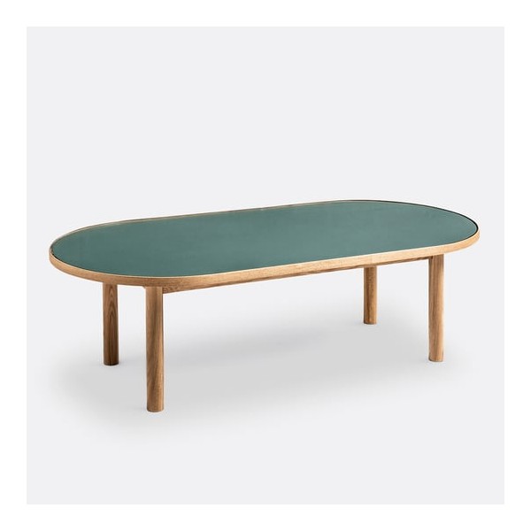 Table basse ovale en bois et verre Evergreen Table basse ovale Evergreen en chêne et verre vert eucalyptus, La Redoute Intérieurs
