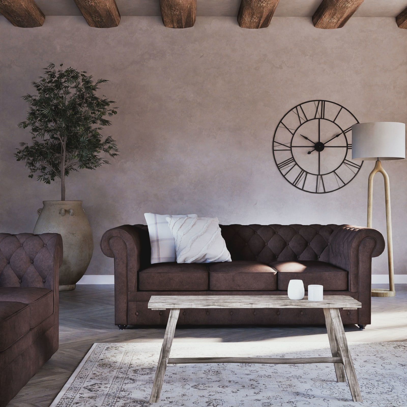 Horloge murale PAUL ronde en acier noir D105 cm Maisons du Monde en ambiance