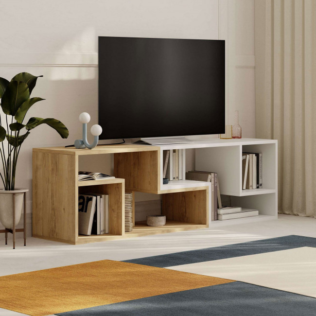 Meuble TV d'angle Flex modulable en bois en ambiance salon