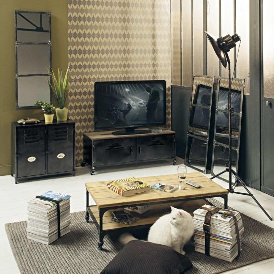 Meuble tv industriel Wayne Meuble TV industriel Wayne en ambiance salon Maisons du Monde