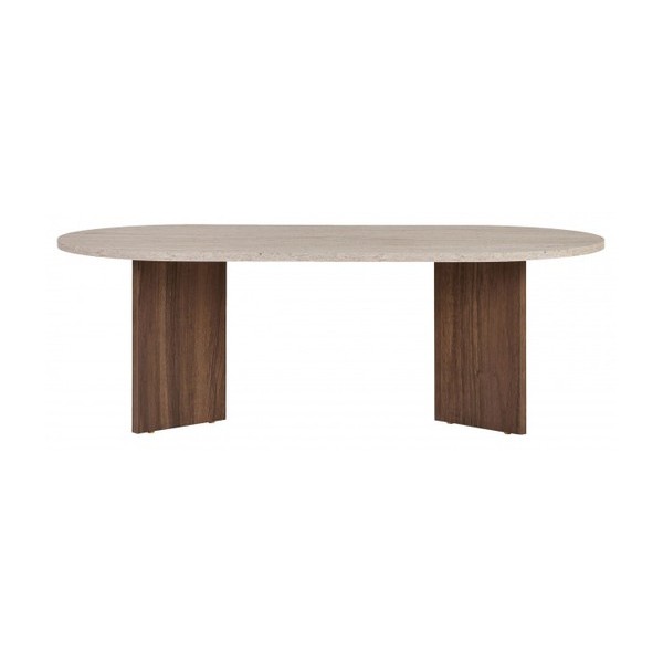 Table basse ovale contemporaine bois et travertin Sam Table basse ovale Sam en bois et effet travertin, Drawer