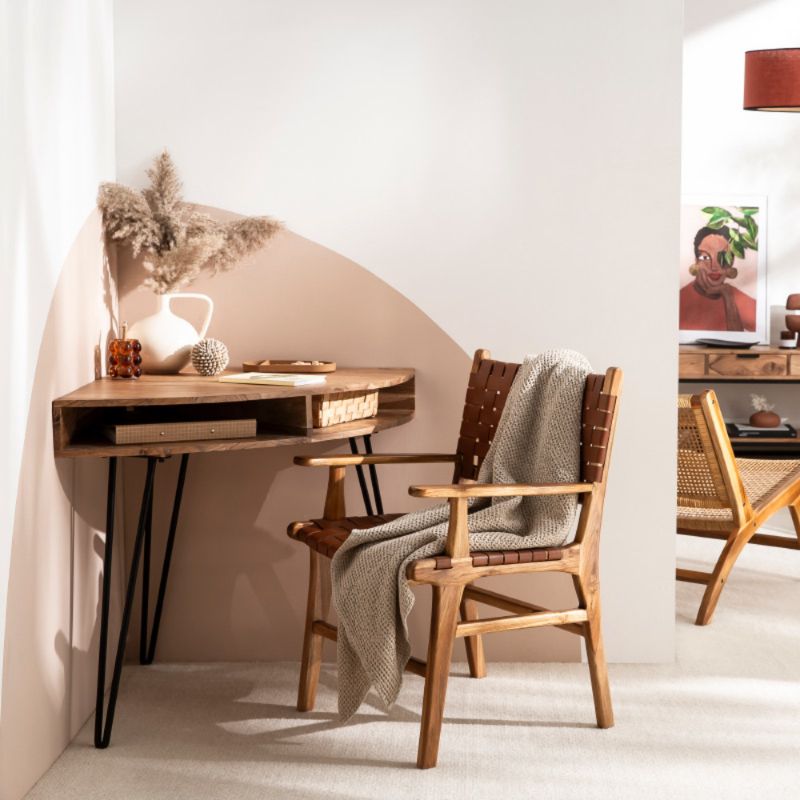 Bureau d'angle design bois et métal en ambiance