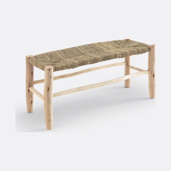 Banc en bois brut Ghada avec assise en doum tressé, La Redoute