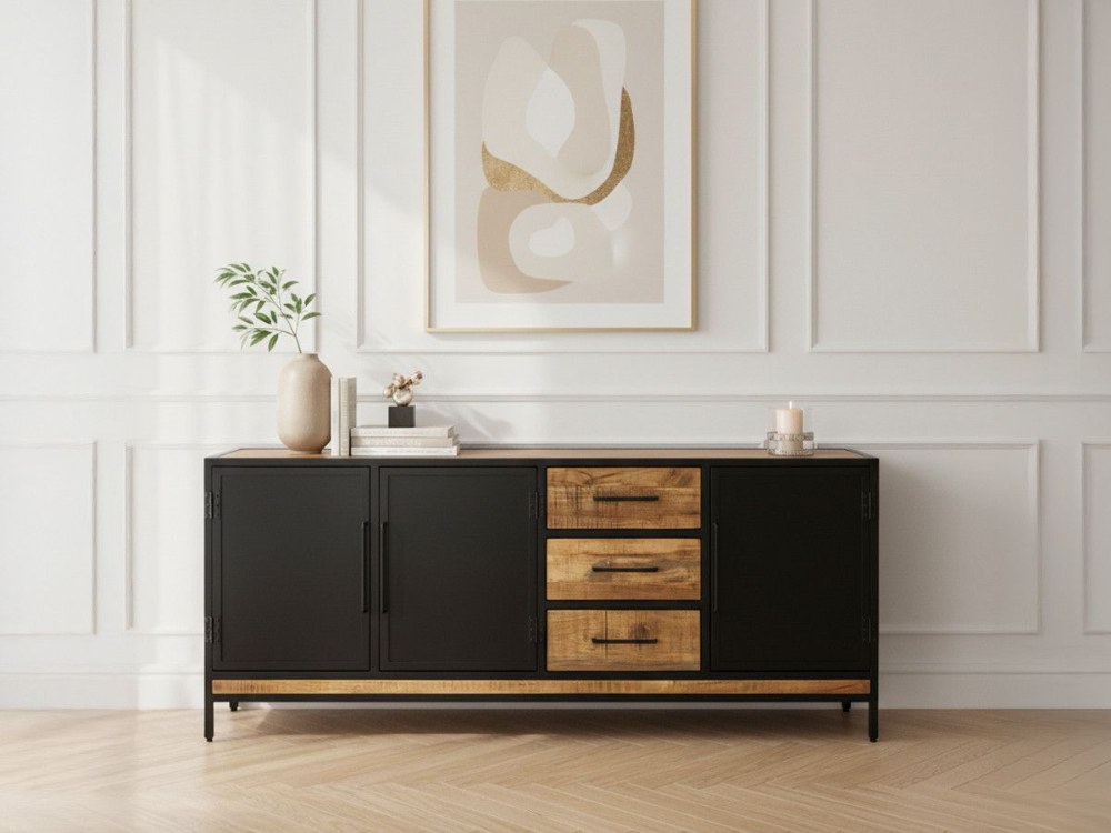 Buffet industriel Beaubourg 200 cm en bois massif de manguier