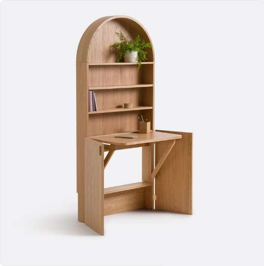 Bureau bibliothèque Marcela en bois façon chêne avec niches ouvertes