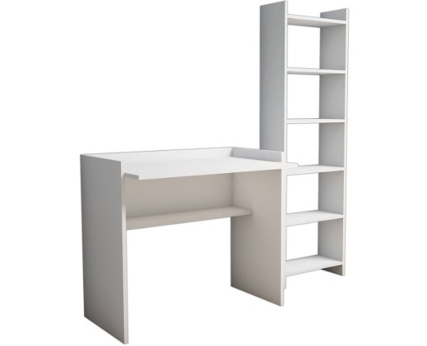Ensemble bureau avec bibliothèque intégrée 6 niveaux MILAN, blanc