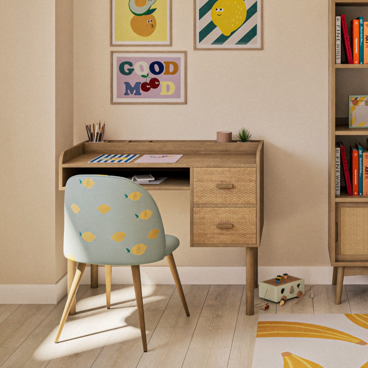 Bureau enfant primaire multi-rangements Bureau Malaga Maisons du Monde en situation dans une chambre d'enfant