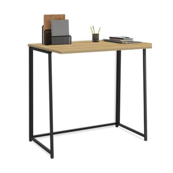 Bureau pliant Detroit, plateau bois miel et pieds en métal noir