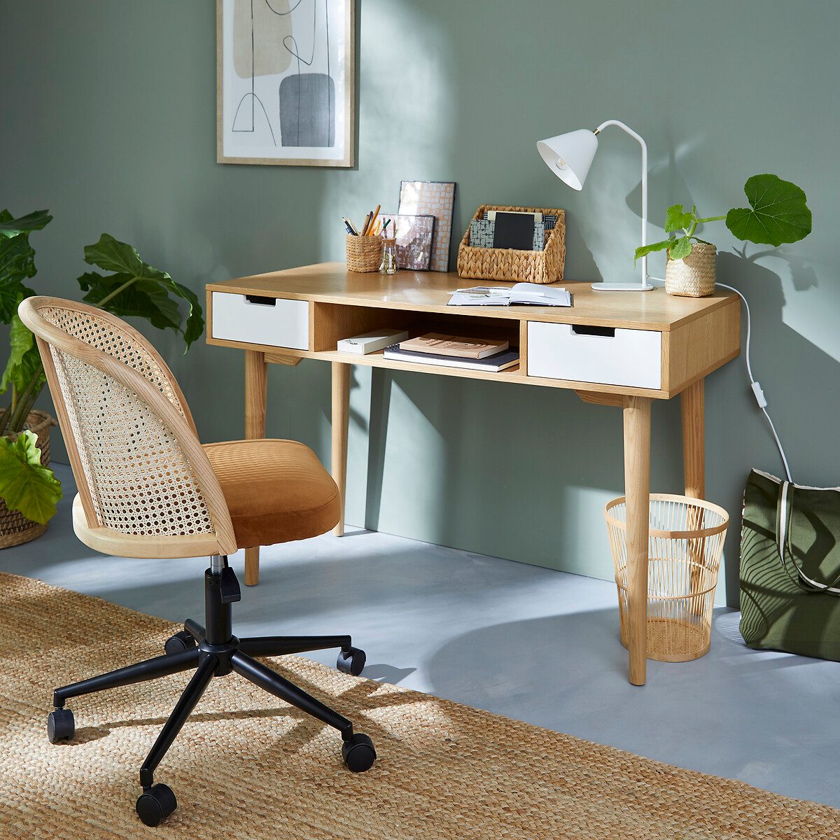 Bureau vintage Jimi blanc et bois La Redoute
