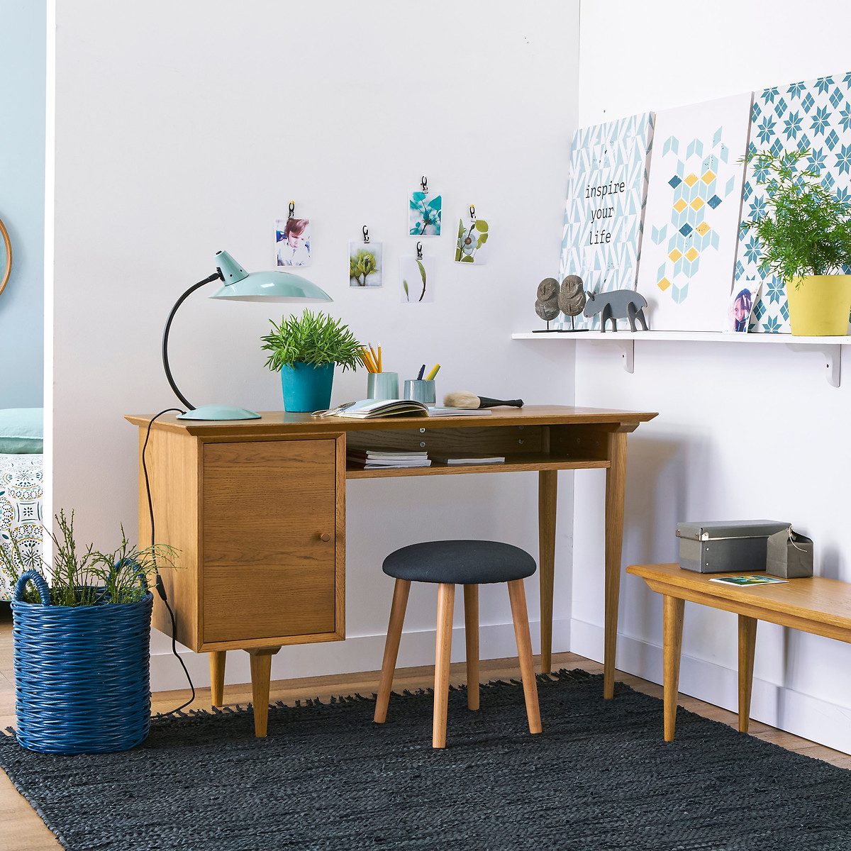 Bureau vintage 1 caisson Quilda en chene clair La Redoute