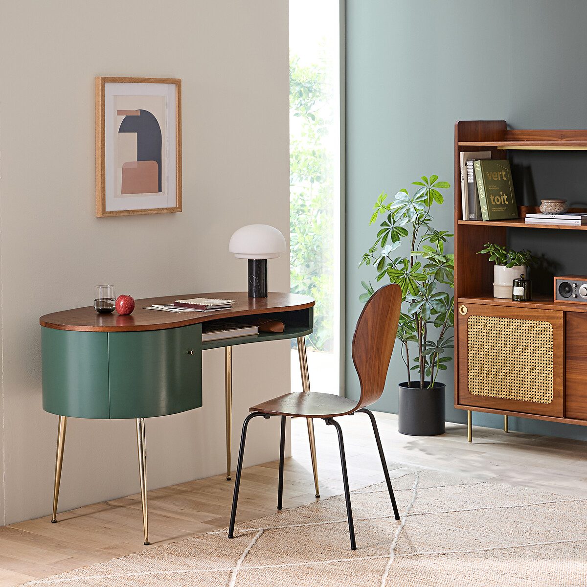 Bureau vintage Topim plaque noyer vert La Redoute