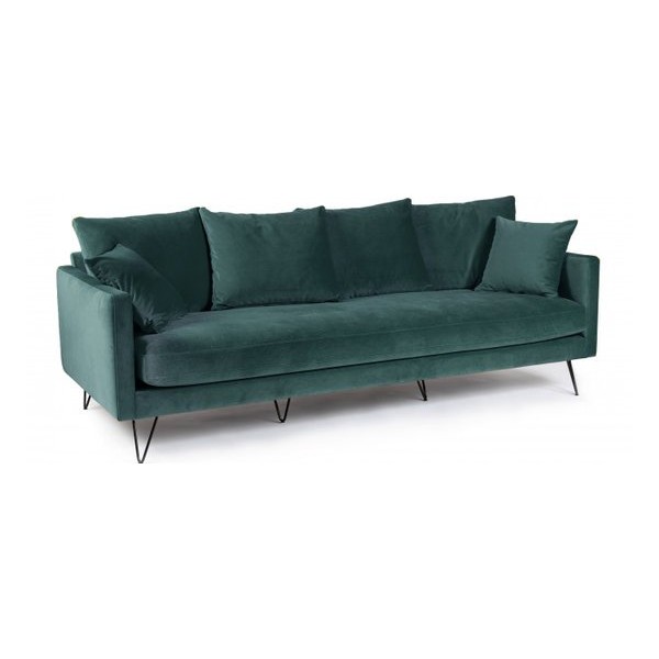 Canapé Villabon Drawer velours vert eucalyptus, vu de face