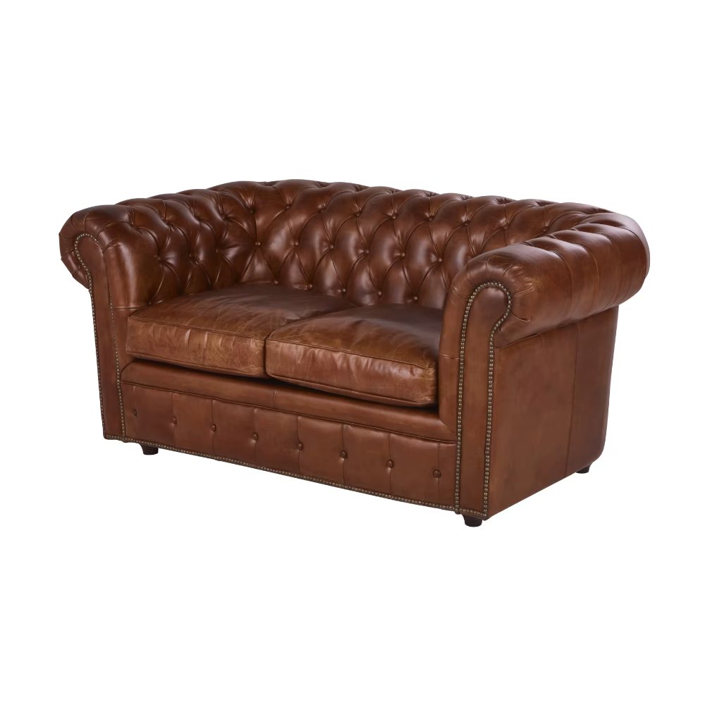 Canapé chesterfield en cuir marron 2 places