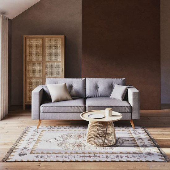 Canapé scandinave 3 places gris clair BROOKE Maisons du Monde en situation dans un salon décoré