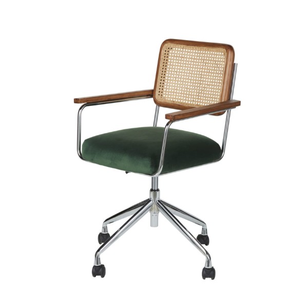 Chaise de bureau Rosalie en velours vert et cannage rotin Maisons du Monde