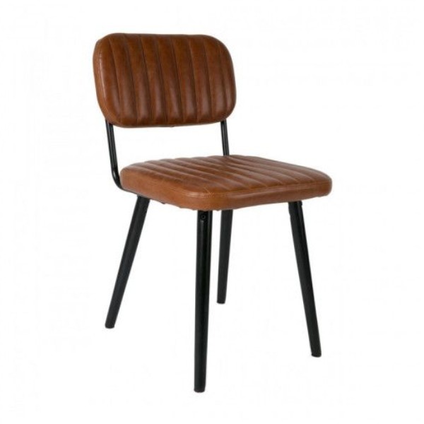 Chaise industrielle rétro capitonnée en cuir cognac et métal noir Jake Worn