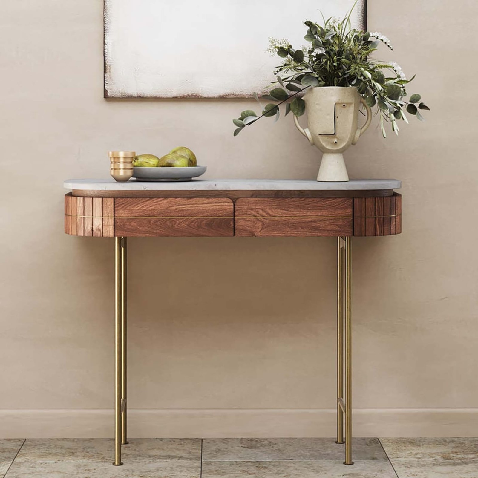 Console en marbre blanc et bois massif