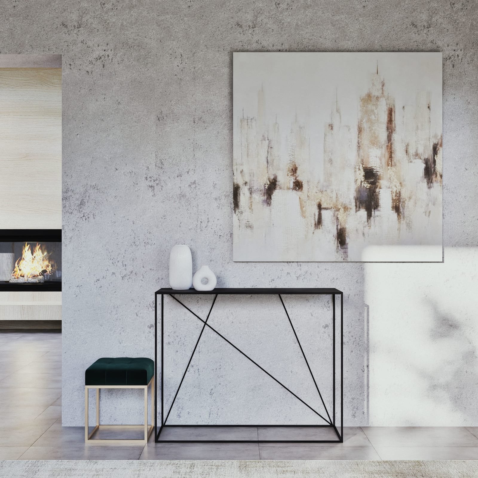 Console EDWIN en métal noir en situation dans une entrée, Maisons du Monde