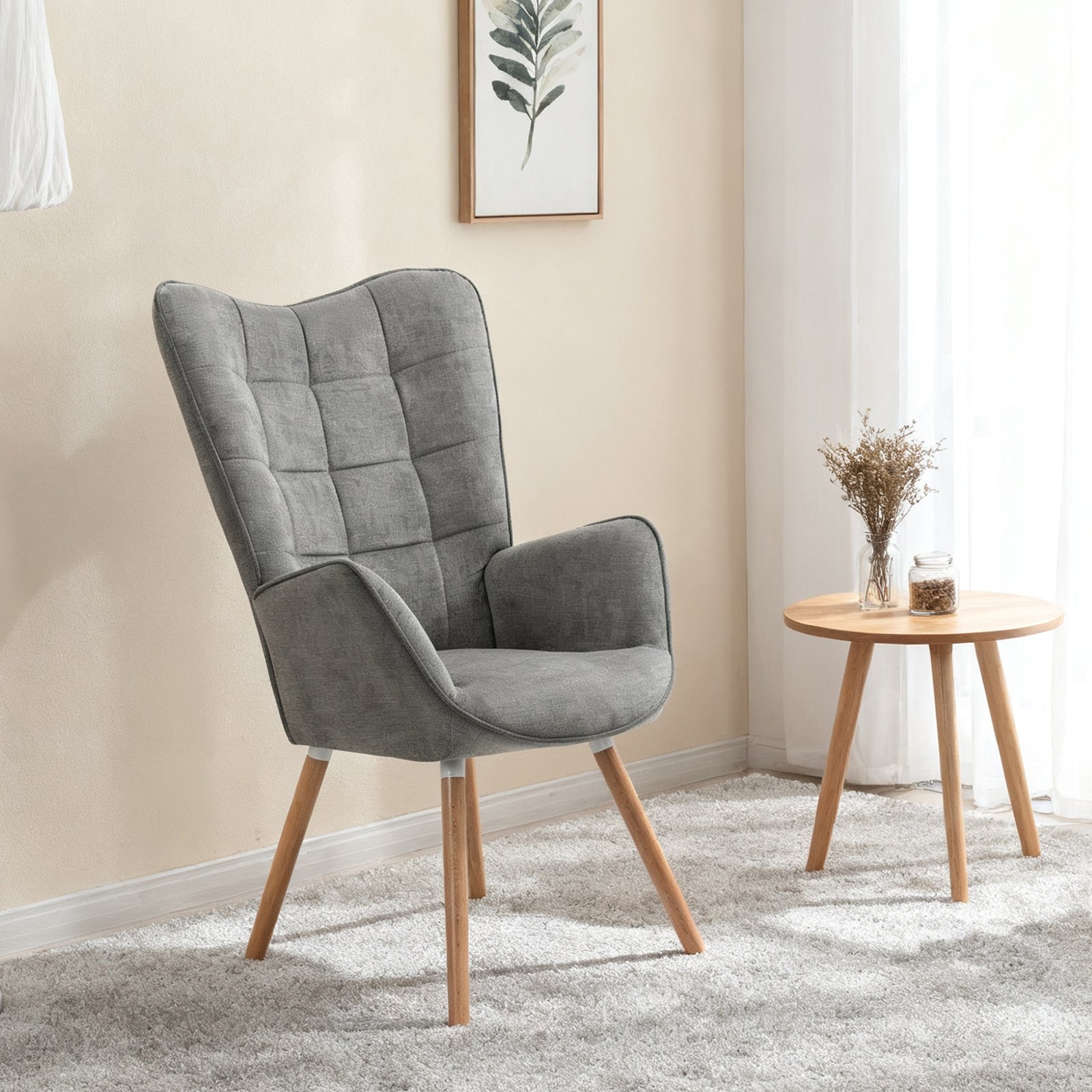Fauteuil à oreilles Funkel gris foncé La Redoute en ambiance salon scandinave