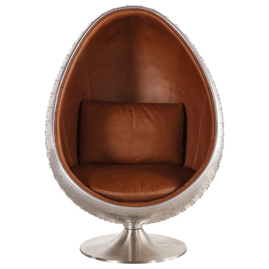 Fauteuil Coquille cuir marron coque aluminium Maisons du Monde