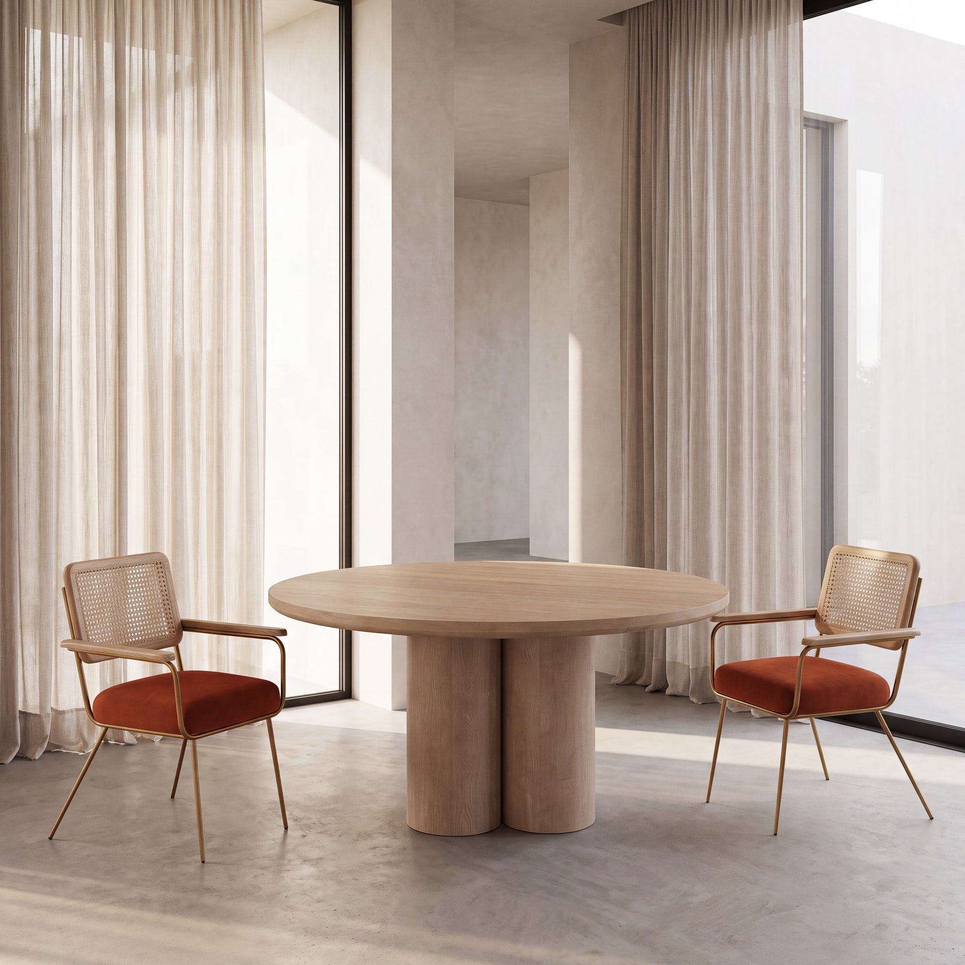 Fauteuil Rosalie cannage et velours orange écureuil Maisons du Monde