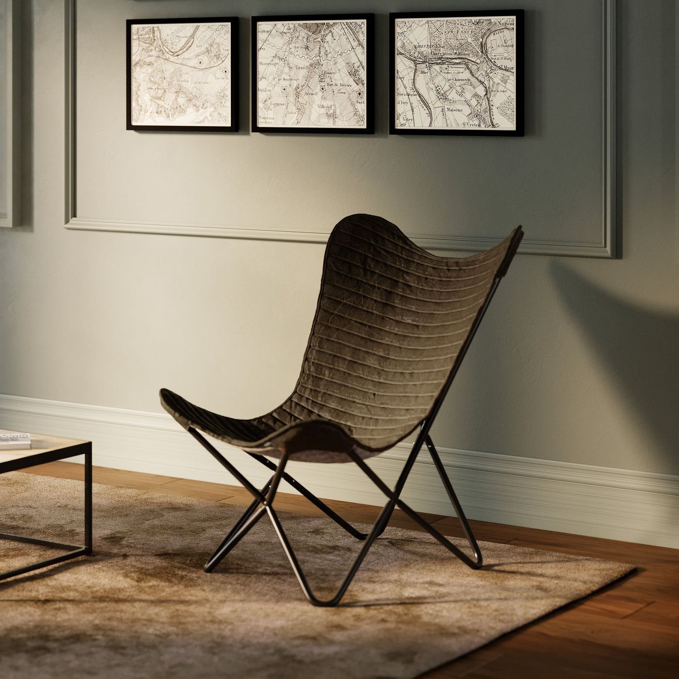 Fauteuil papillon Octave en cuir de chevre marron Maison Pavane