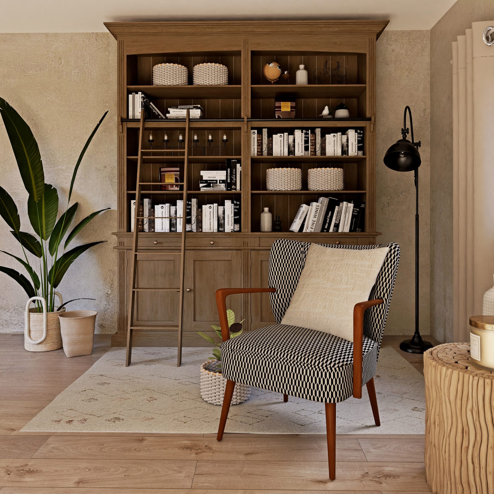 Fauteuil scandinave vintage motifs graphiques