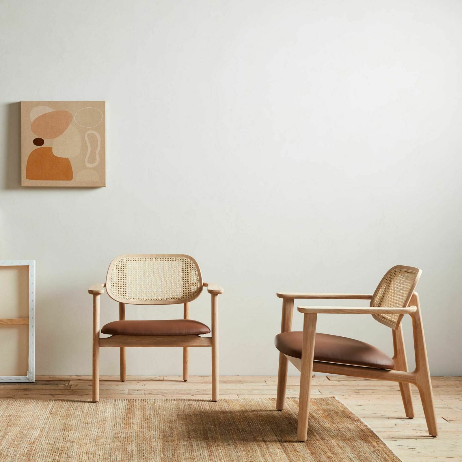 Fauteuil scandinave en chêne et cannage