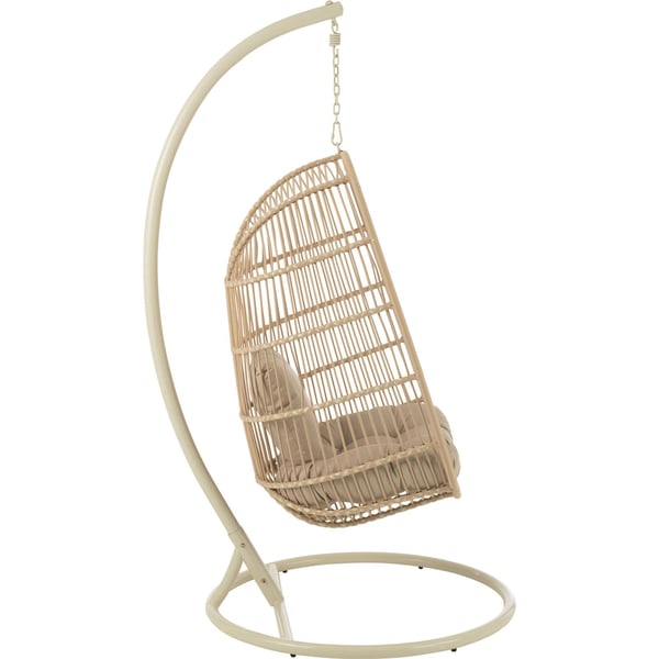 Fauteuil suspendu ovale en corde et acier ReCollection, vue complète studio