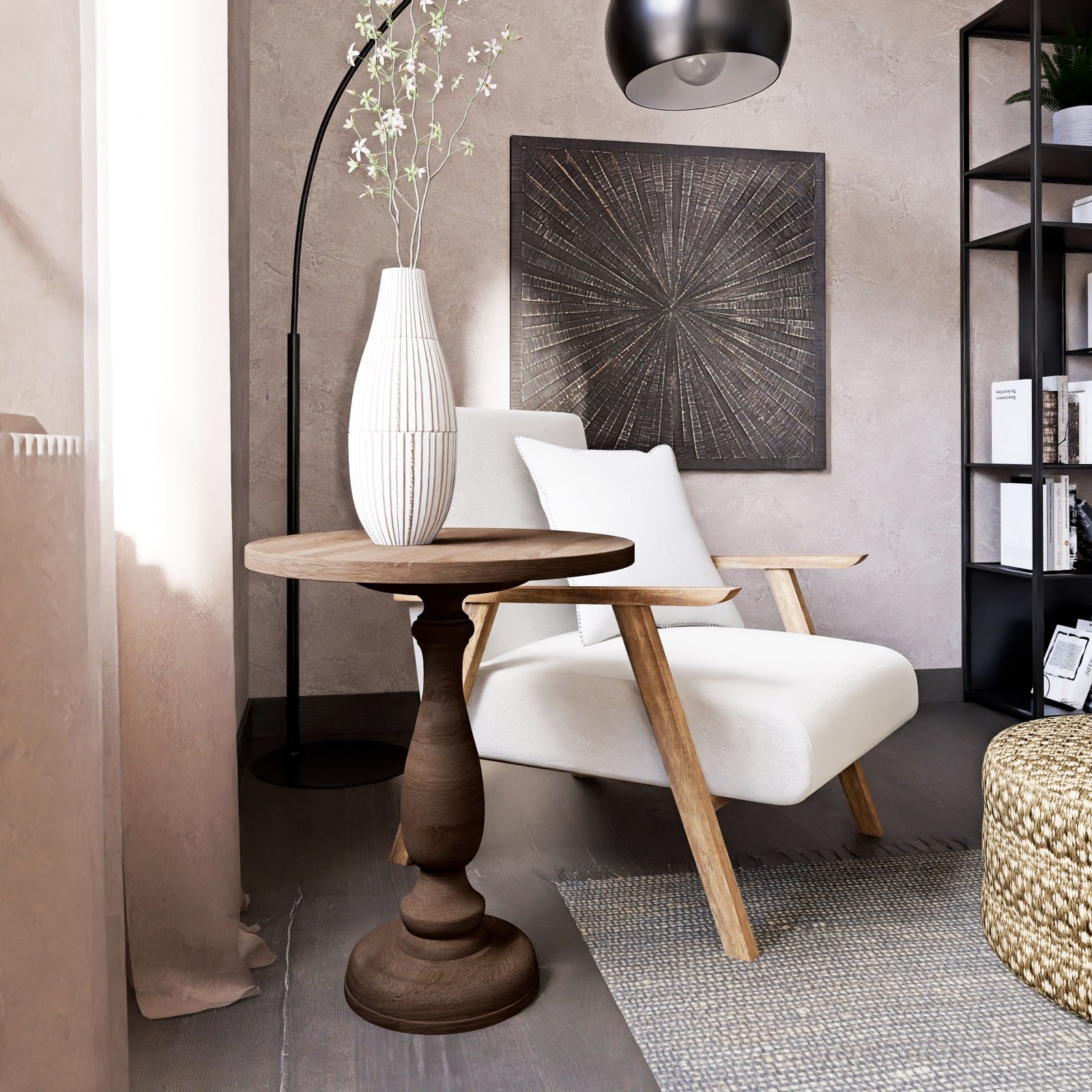 Guéridon en bois manguier CHANNA en ambiance salon Maisons du Monde