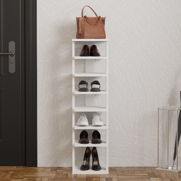 Étagère à chaussures blanche STATE en situation dans une entrée