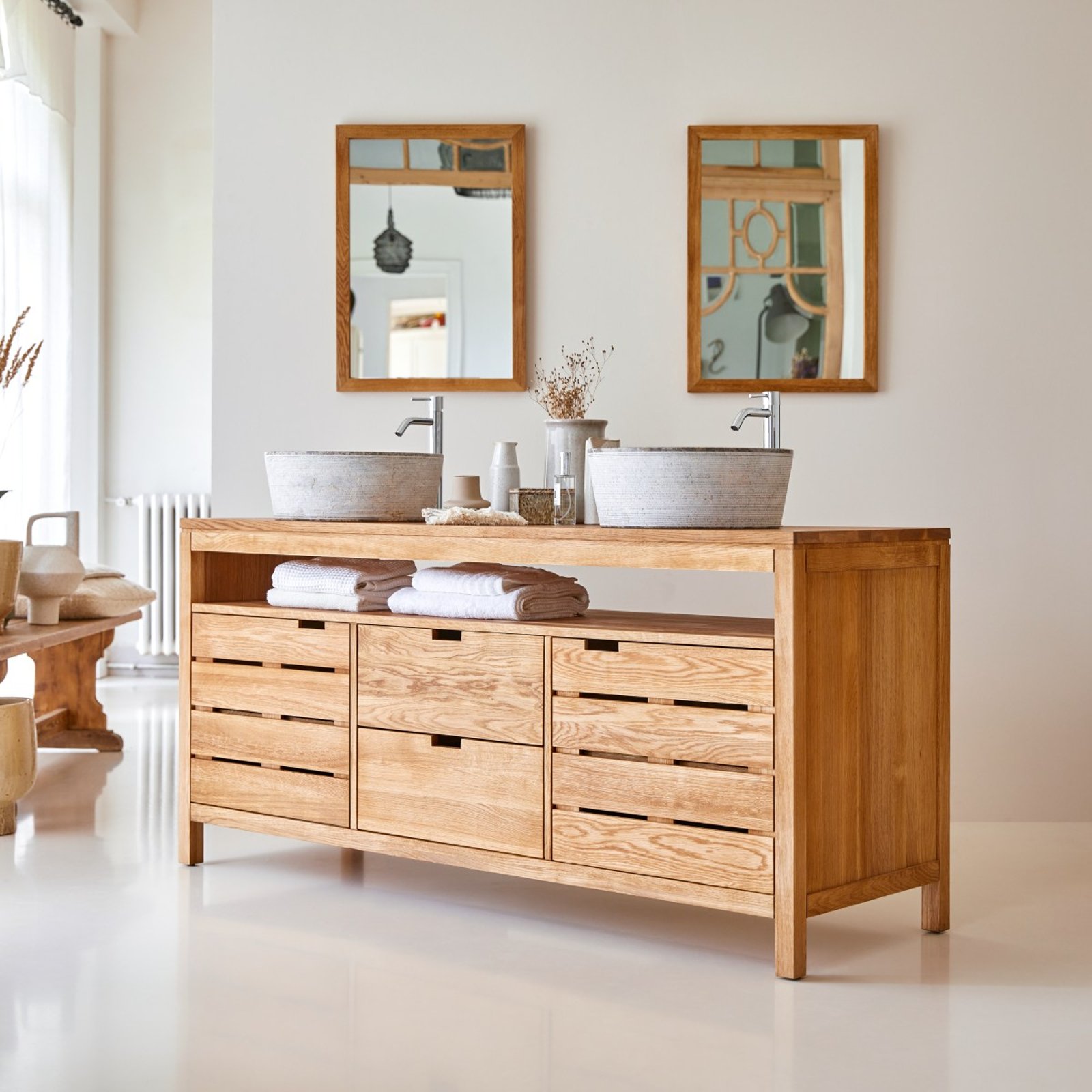 Meuble double vasque Serena en situation, ambiance La Redoute