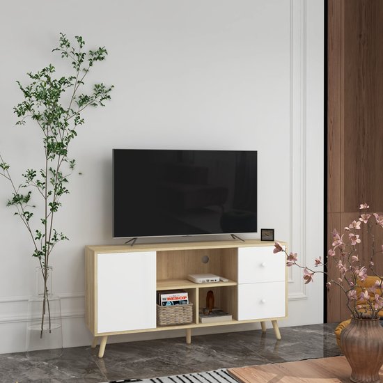 Meuble tv vintage scandinave Homcom en situation dans un salon