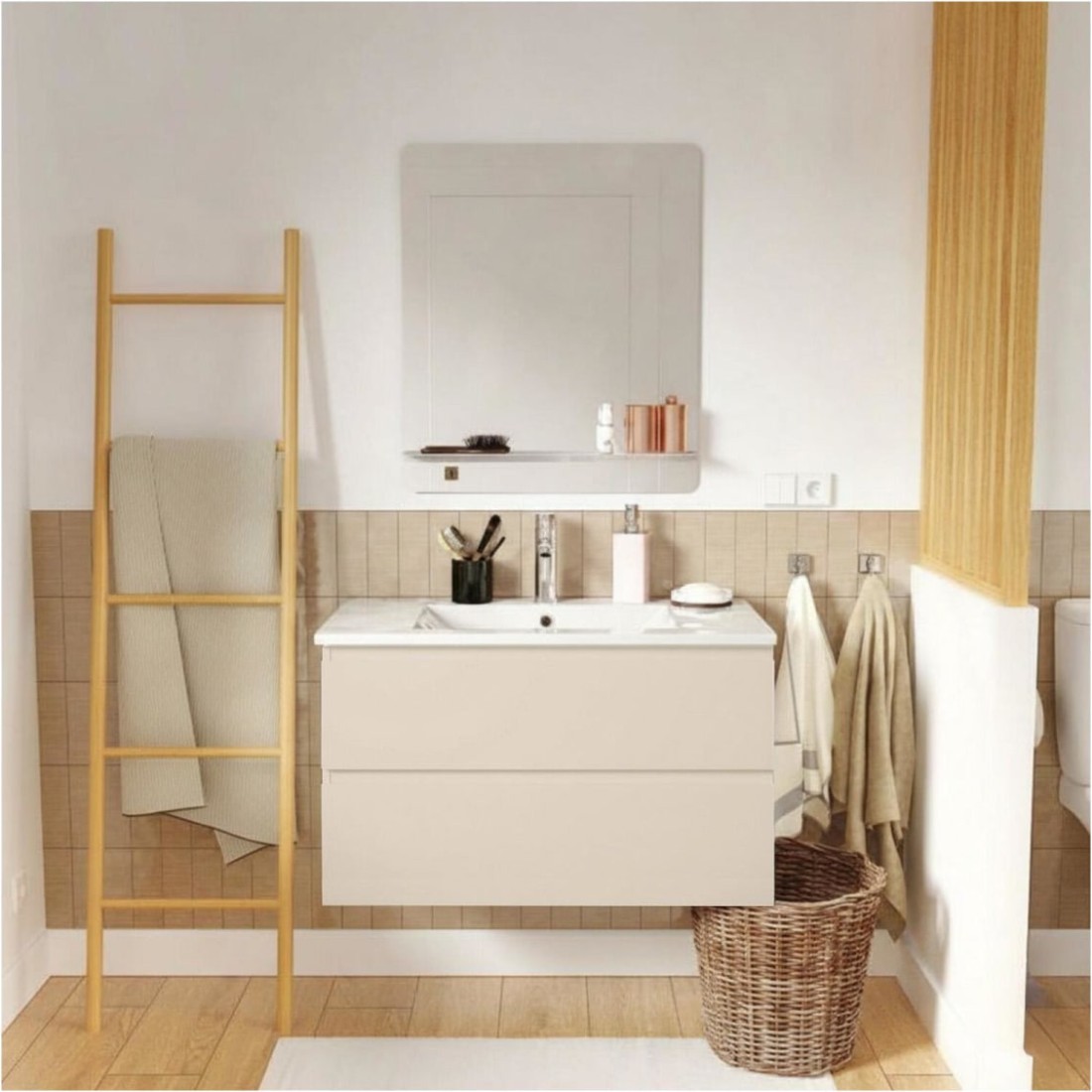 Meuble vasque suspendu pour petite salle de bain en situation dans une salle de bain