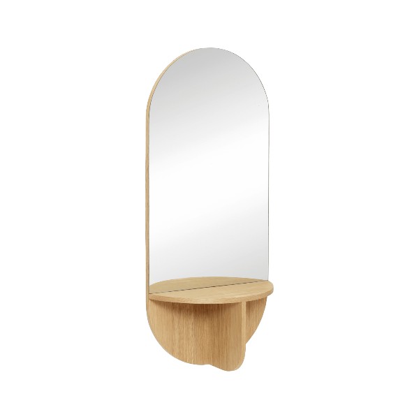 Miroir mural avec étagère en chêne massif Hübsch, packshot fond blanc