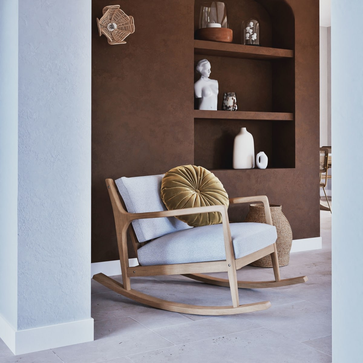 Rocking chair en bois d'acacia en ambiance