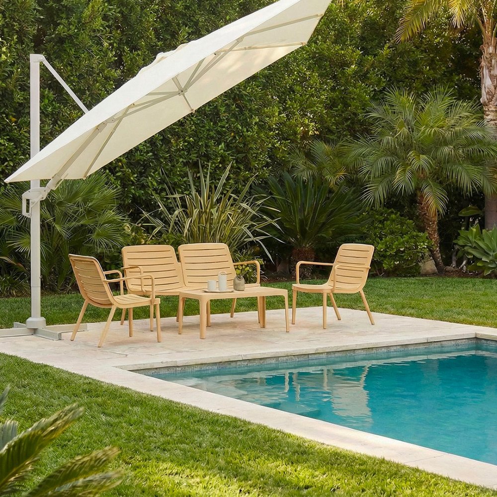 Salon de jardin Moro Drawer installé en terrasse au bord d'une piscine