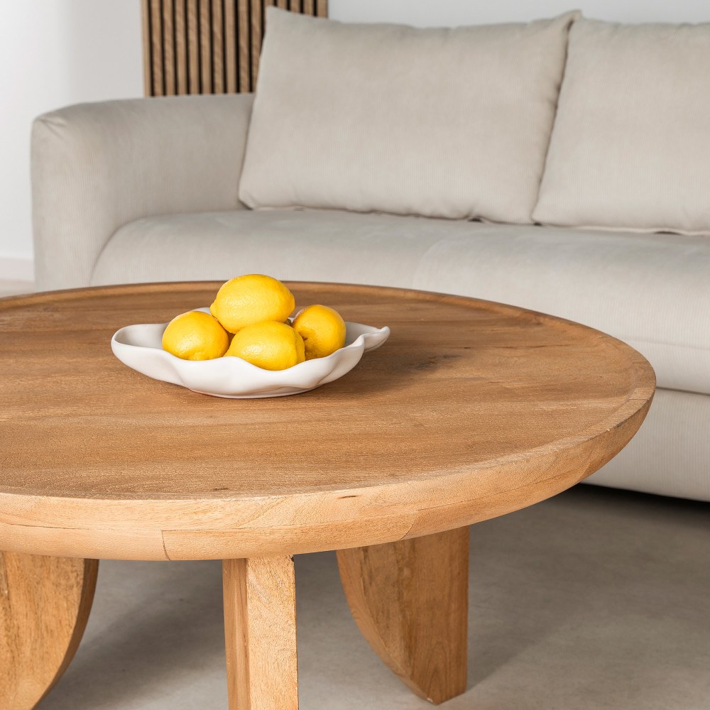 Table basse ronde JEPARA en bois massif clair