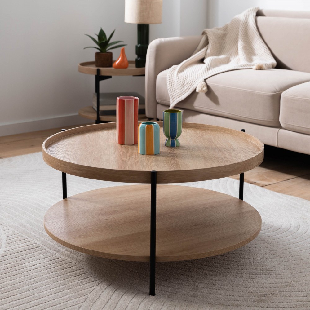 Table basse ronde KORRO, bois clair et métal