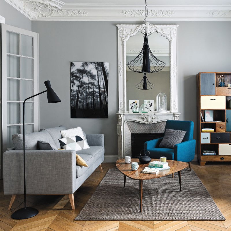 Table basse vintage en sheesham massif Andersen en situation dans un salon