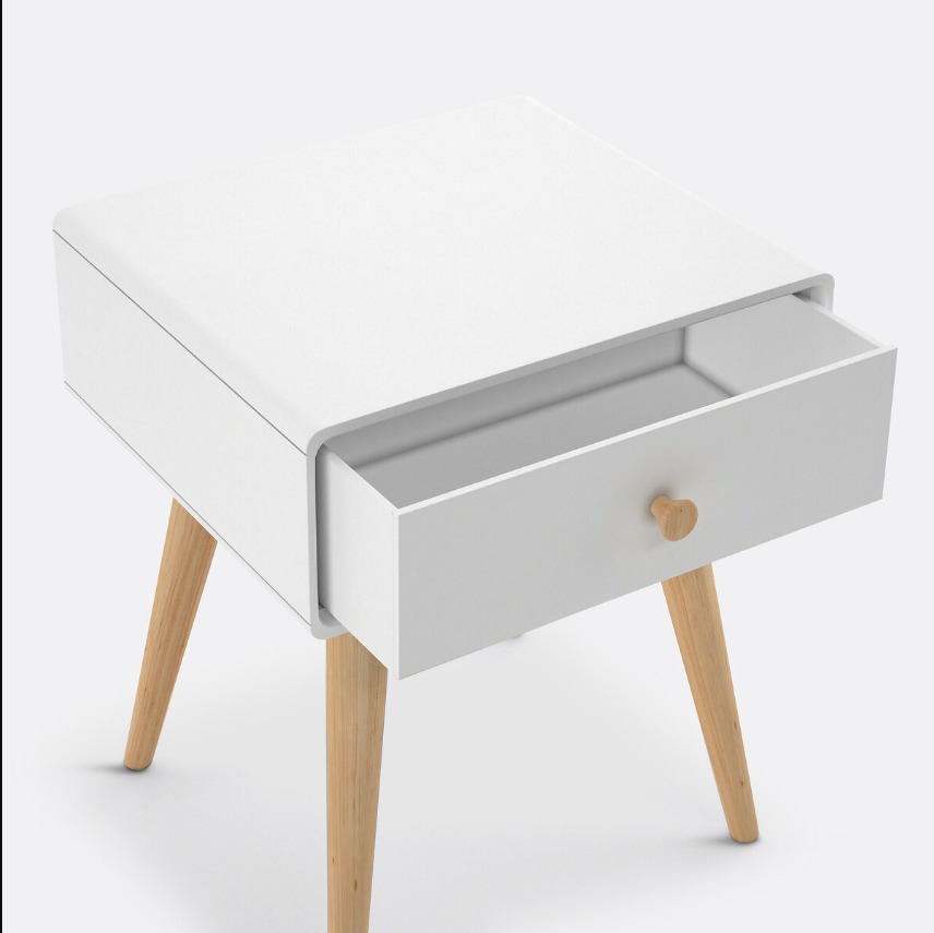 Table de chevet blanche Jimi tiroir ouvert vue studio