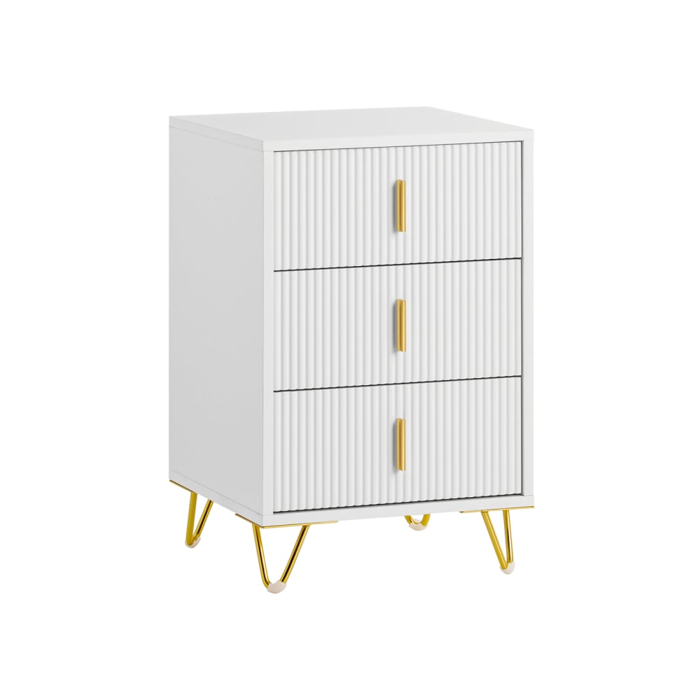 Table de chevet Cannelée 3 tiroirs effet bois blanc, Maisons du Monde