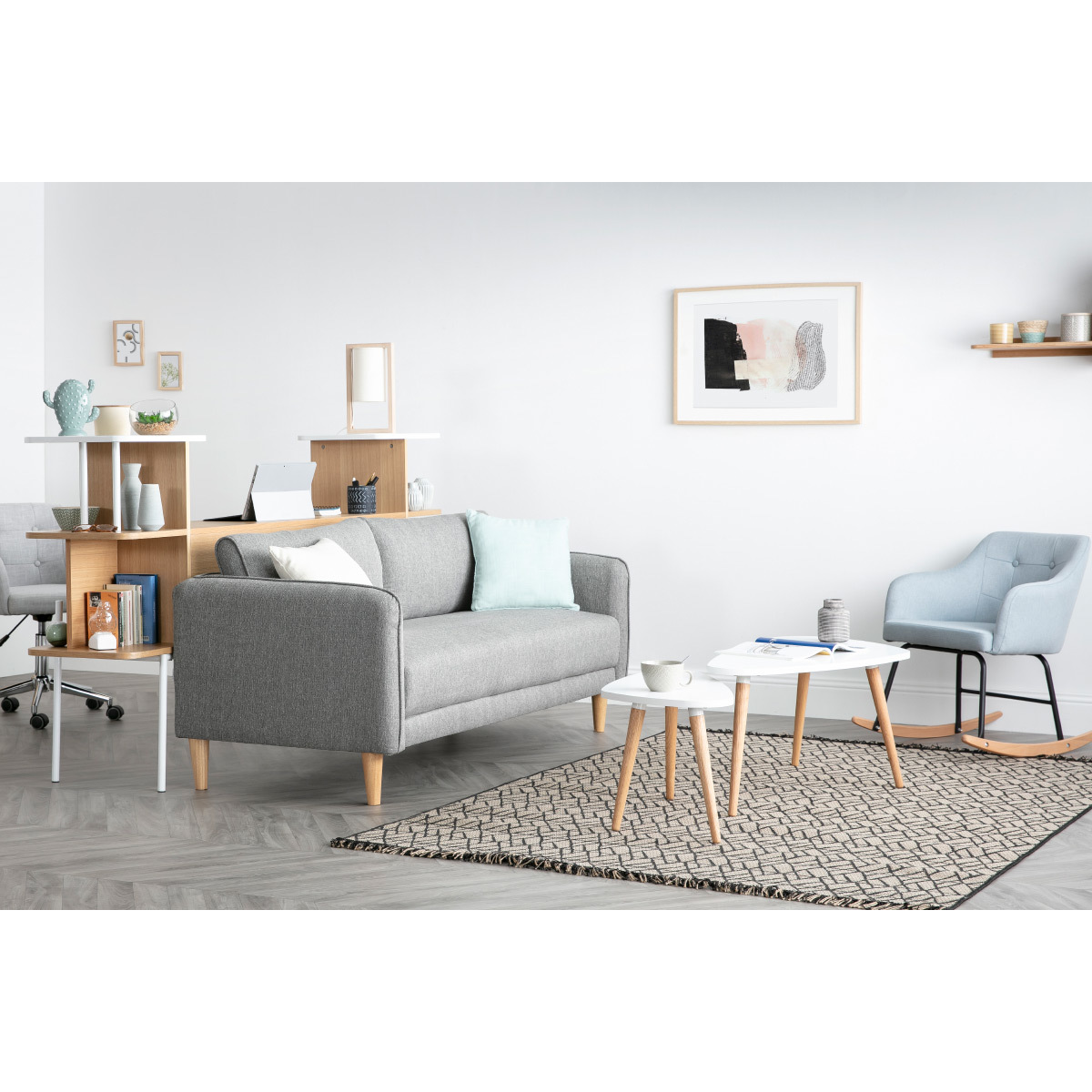 Table gigogne scandinave en chêne clair et blanc
