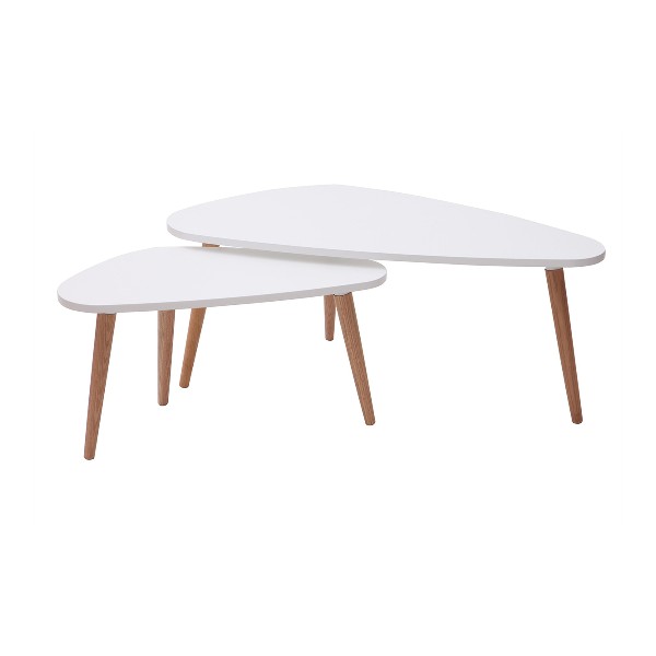 Table gigogne scandinave ARTIK blanche et bois clair, lot de 2, La Redoute